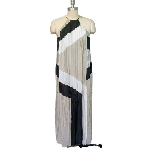 Tibi Revolve Maritime Border Midi Dress Size 0 NWT Ecru Multi Pleated Silk - Picture 4 of 16